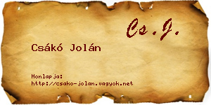 Csákó Jolán névjegykártya